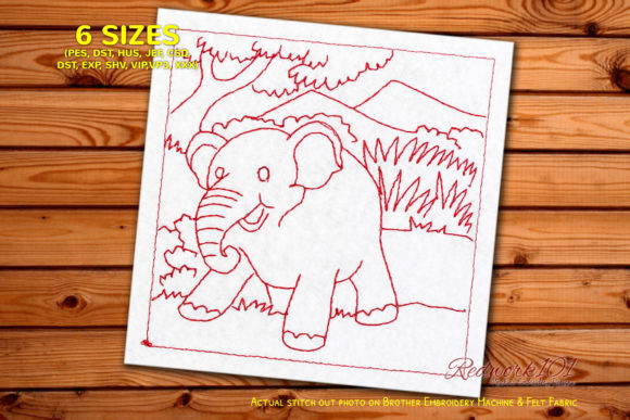 A Designer's Look at the Baby Elephant in Jungle Redwork Embroidery
