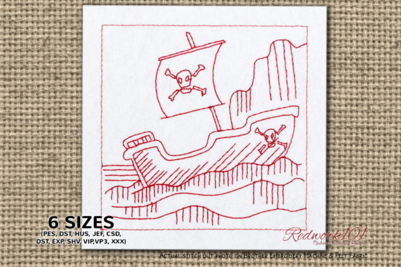 A Designer's Take on the Pirate Ship Redwork Embroidery