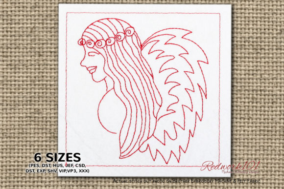 Embroidery Review: Girl with Wings Virgo Symbol Redwork