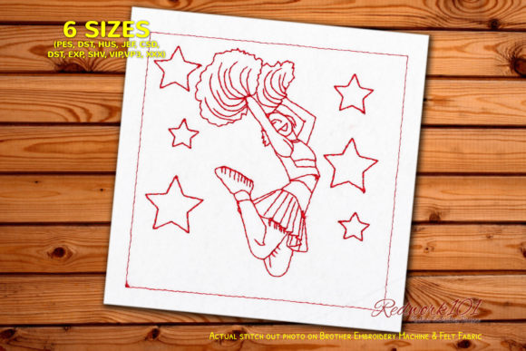 Jumping Cheer Leader: A Dynamic Redwork Embroidery Design