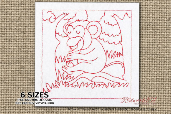 Monkey Sitting on Tree Branch Redwork Review